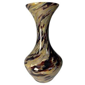Czechoslovakia Glass Vase Bown Splatter Swirl Effect Vintage 8” Art Glass Vase